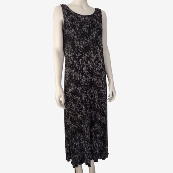 Vintage 1990s Black 2 Piece Crinkle Pleat Sleeveless Maxi Dress Jacket Set - Picture 7 of 12